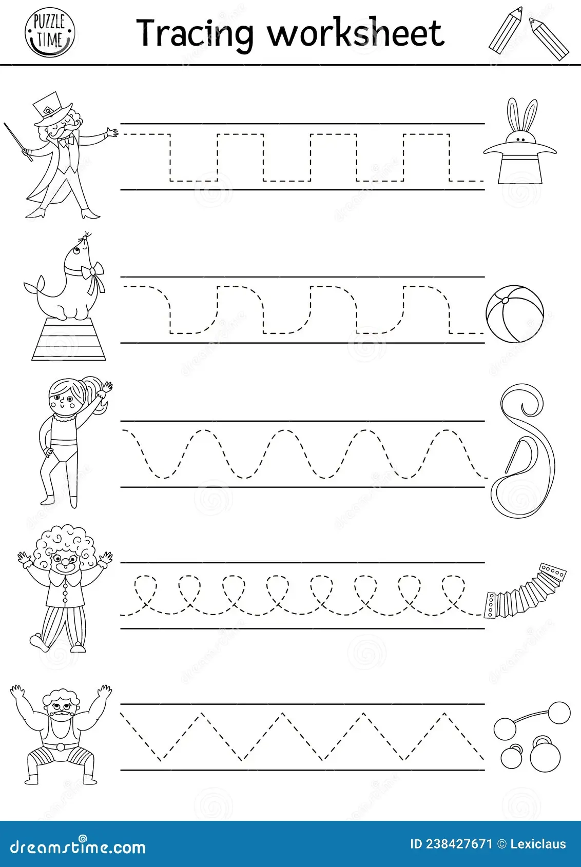 Vector Circus Handwriting Practice Worksheet Amusement Show 