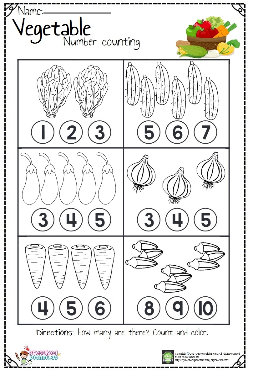 Vegetable Number Count Worksheet Preschoolplanet