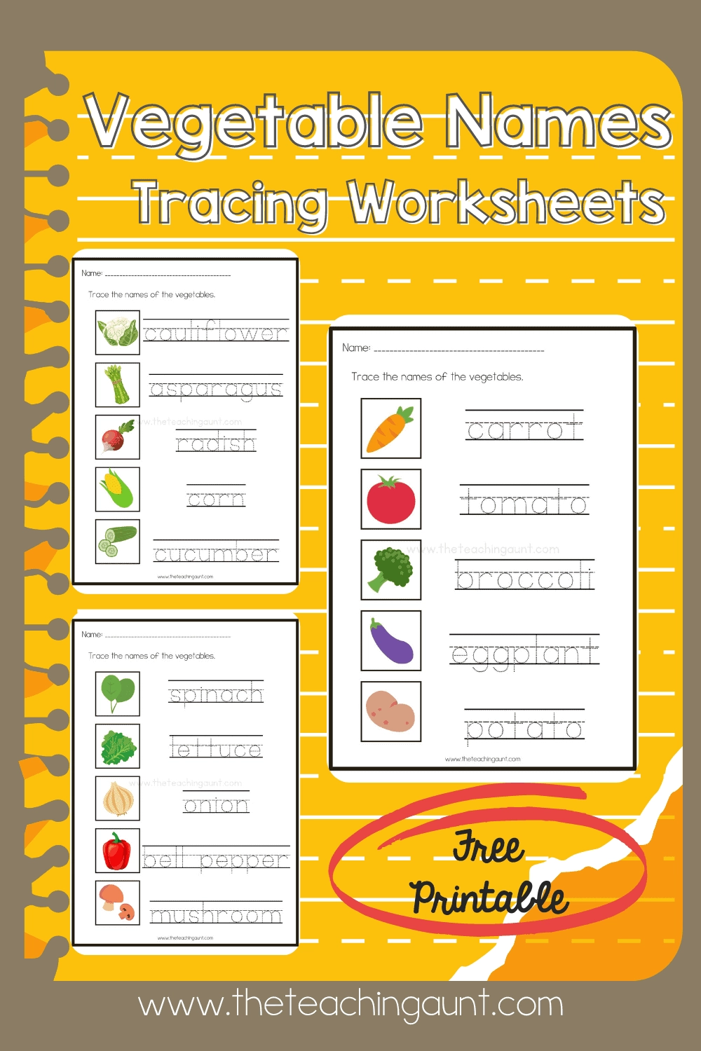Vegetable Word Tracing Worksheets For Kindergarten The Teaching Aunt