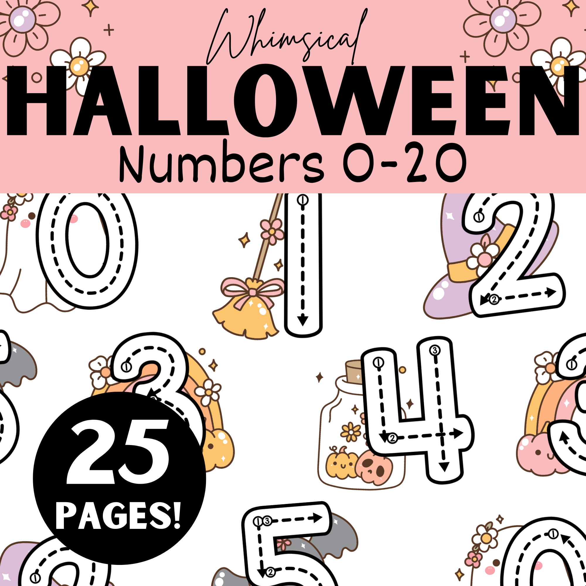 Whimsical Halloween Number Tracing Cards 0 20 Numbers 