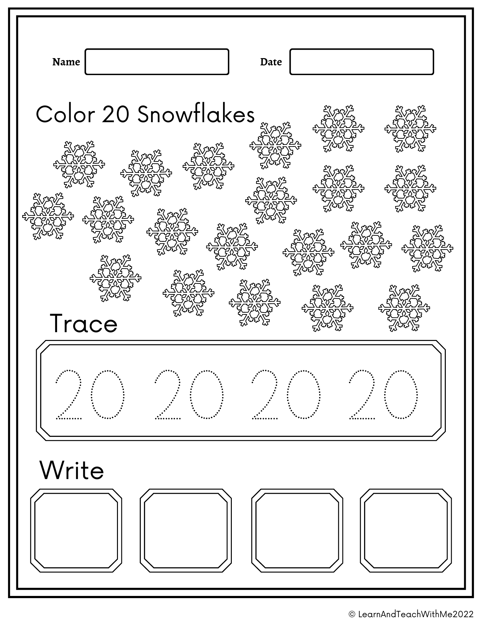 Winter Number 1 20 Tracing And Writing Worksheets Activities 