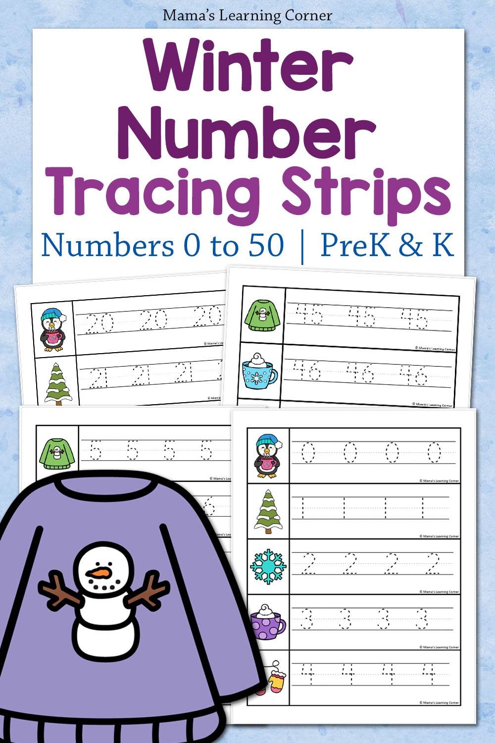 Winter Number Tracing Worksheets Mamas Learning Corner