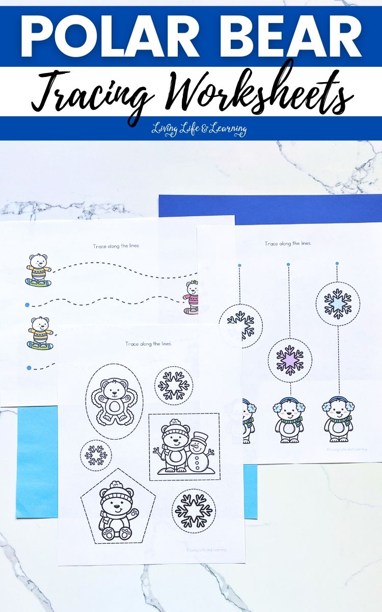Winter themed Polar Bear Tracing Worksheets For Children