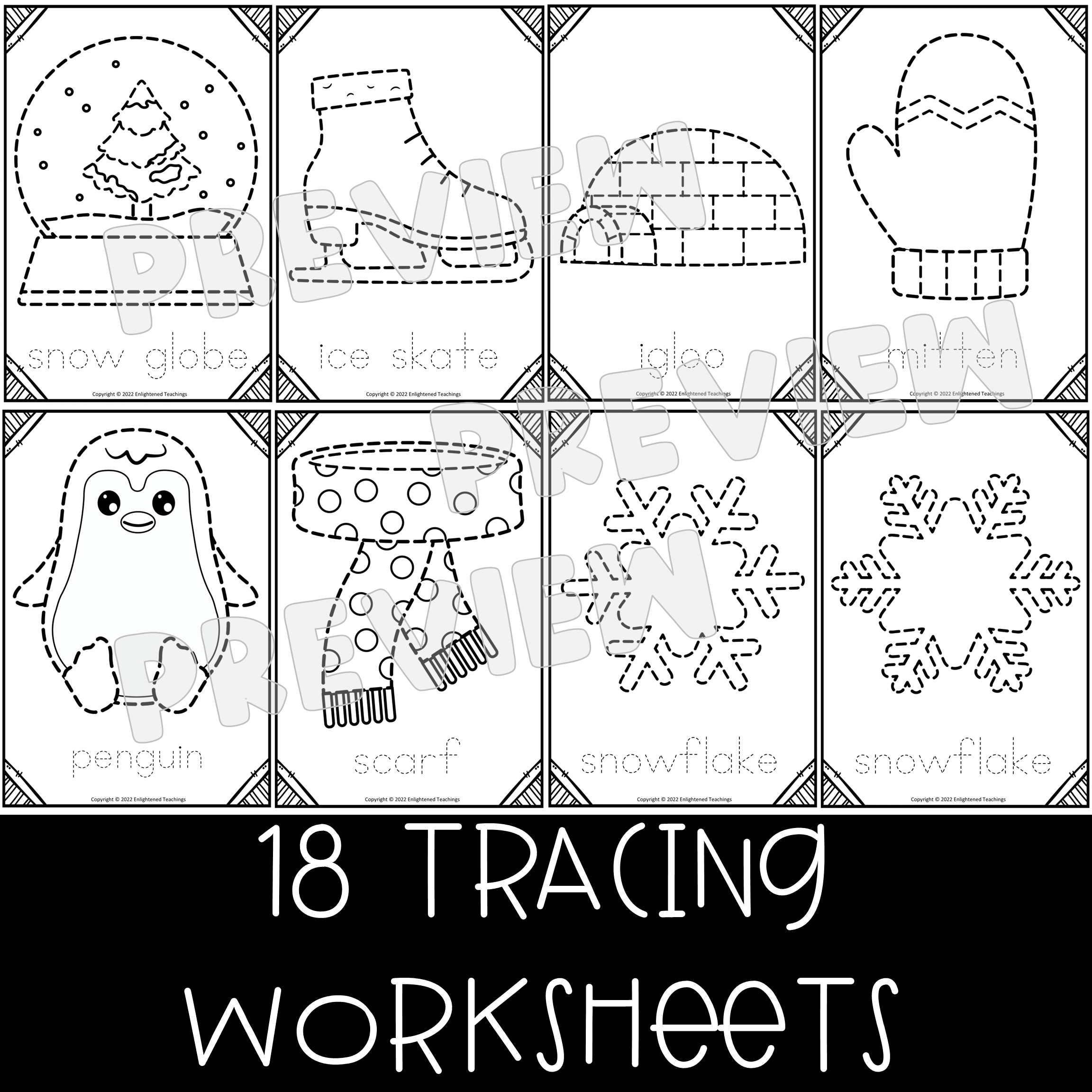 Winter Tracing Worksheets Fine Motor Activity Winter Prewriting 