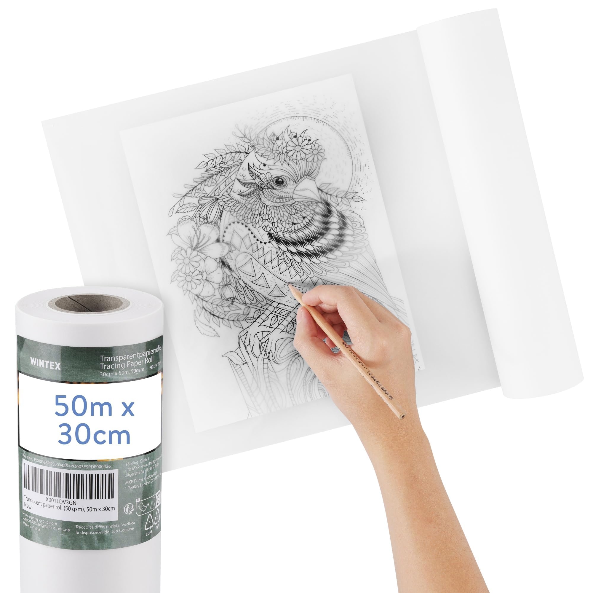 WINTEX Transparent Tracing Paper Roll 50m X 30cm 164 Ft X 11 8 