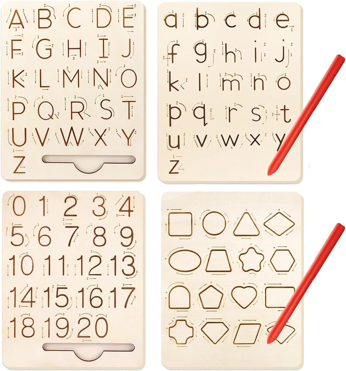 Wooden Tracing Boards Alphabet Numbers amp Shapes Pack Of 2 