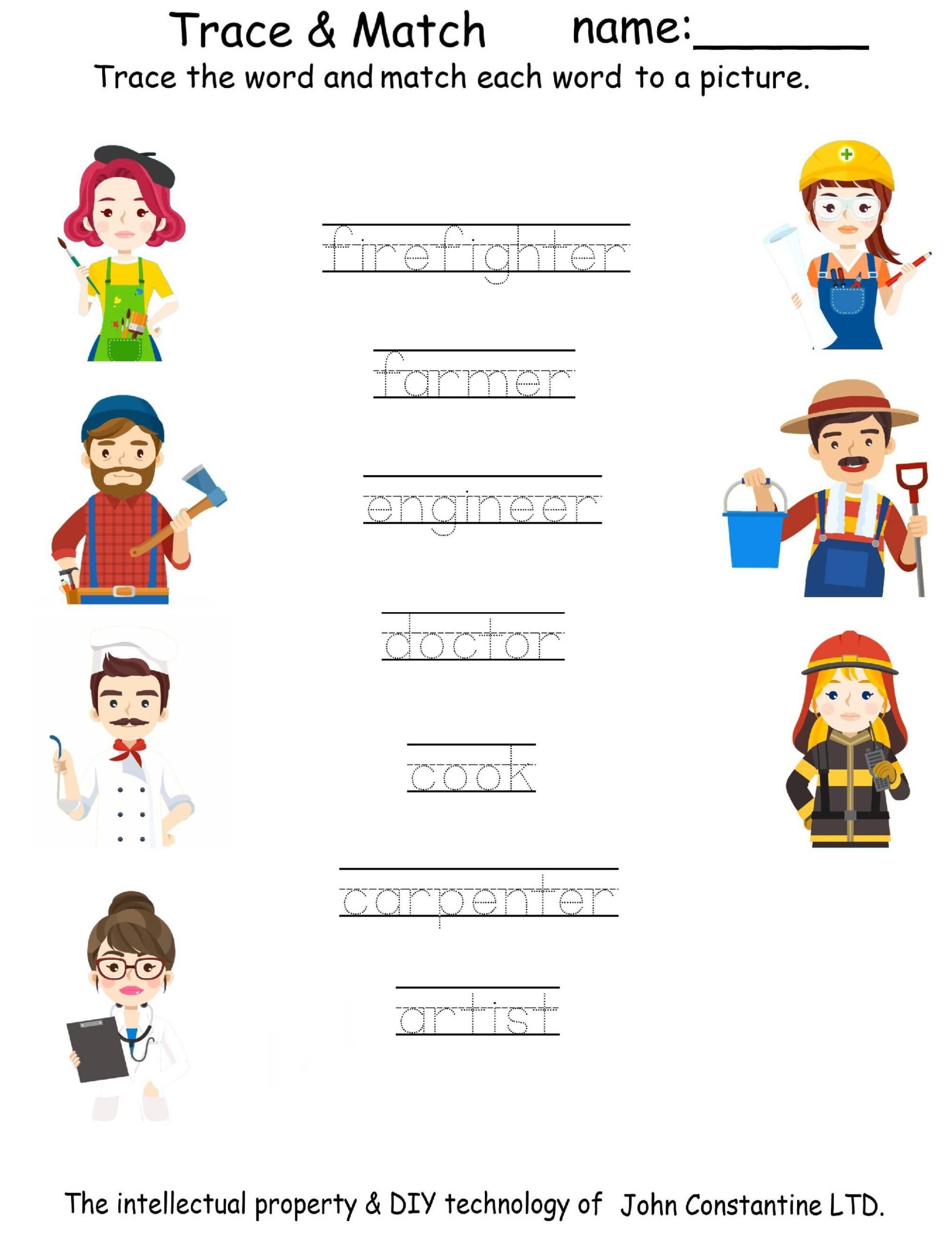 Worksheets Jobs Trace amp Match