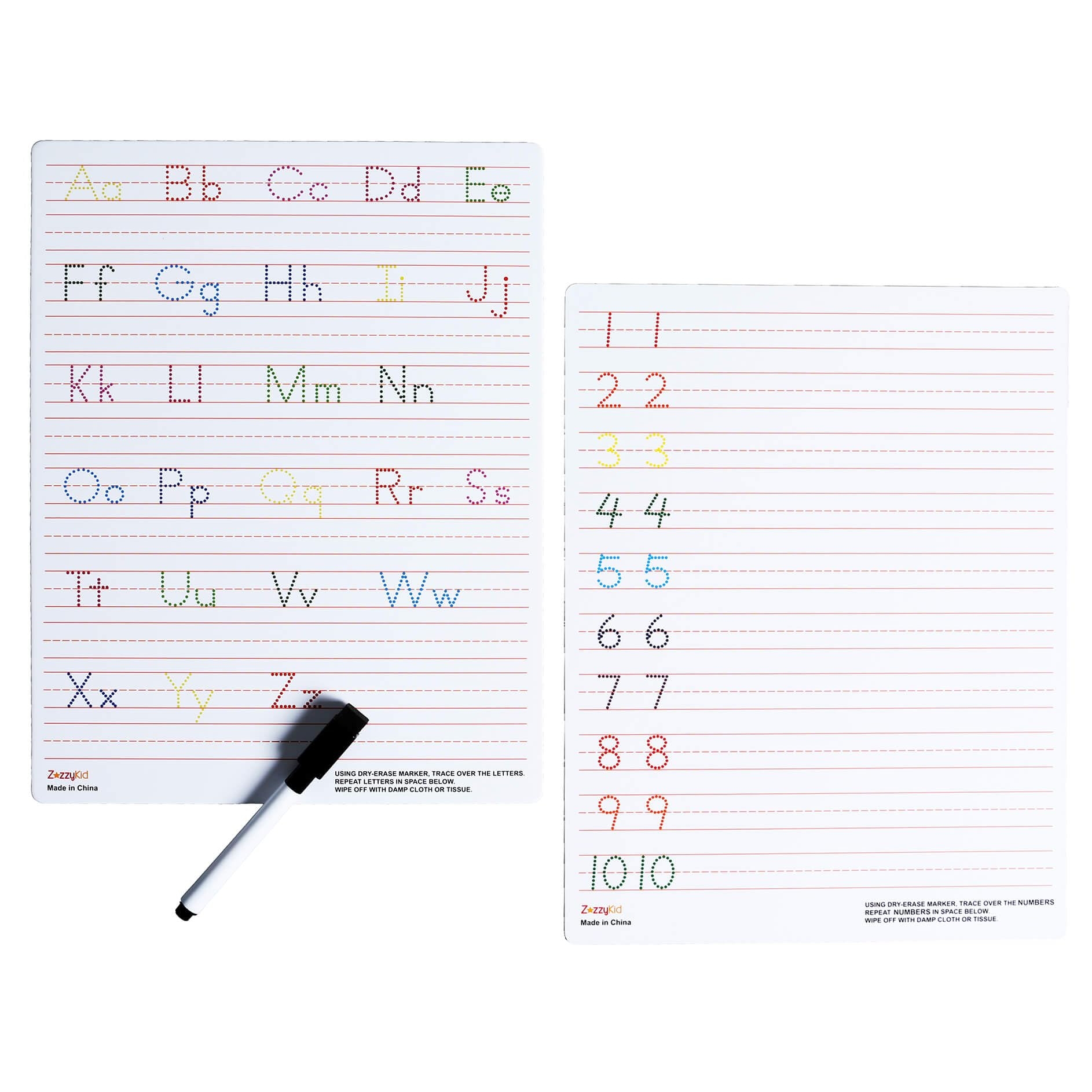 ZazzyKid Dry Erase Alphabet Tracing Board Letter And Numbers Handwriting Practice For Kids Learning Reusable Boards For Kindergarten And Preschool 