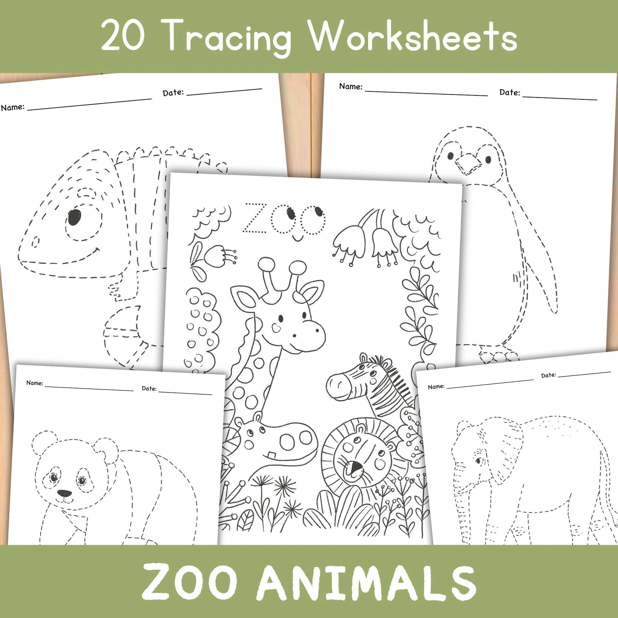 Zoo Animal Tracing Worksheets Summer Activity digital Download 