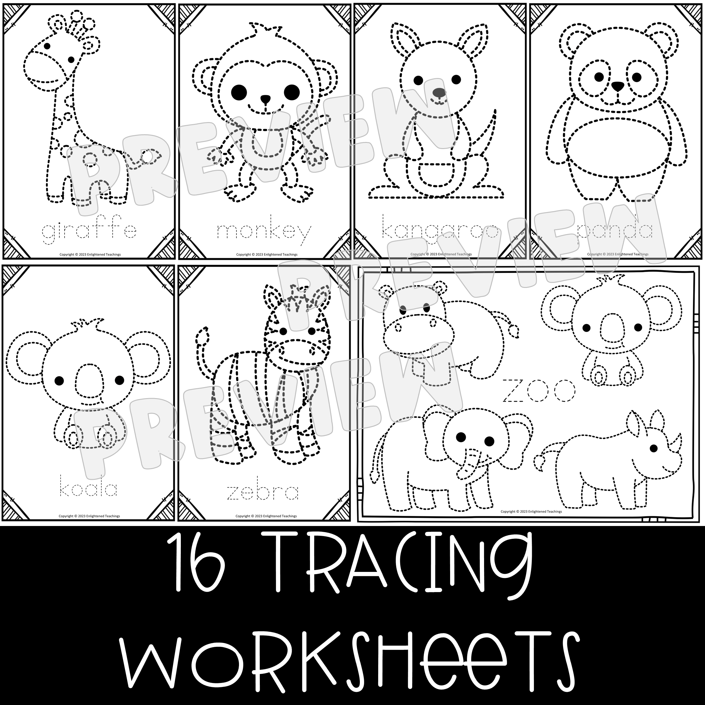 Zoo Animals Tracing Worksheets Fine Motor Activity Zoo Animals 